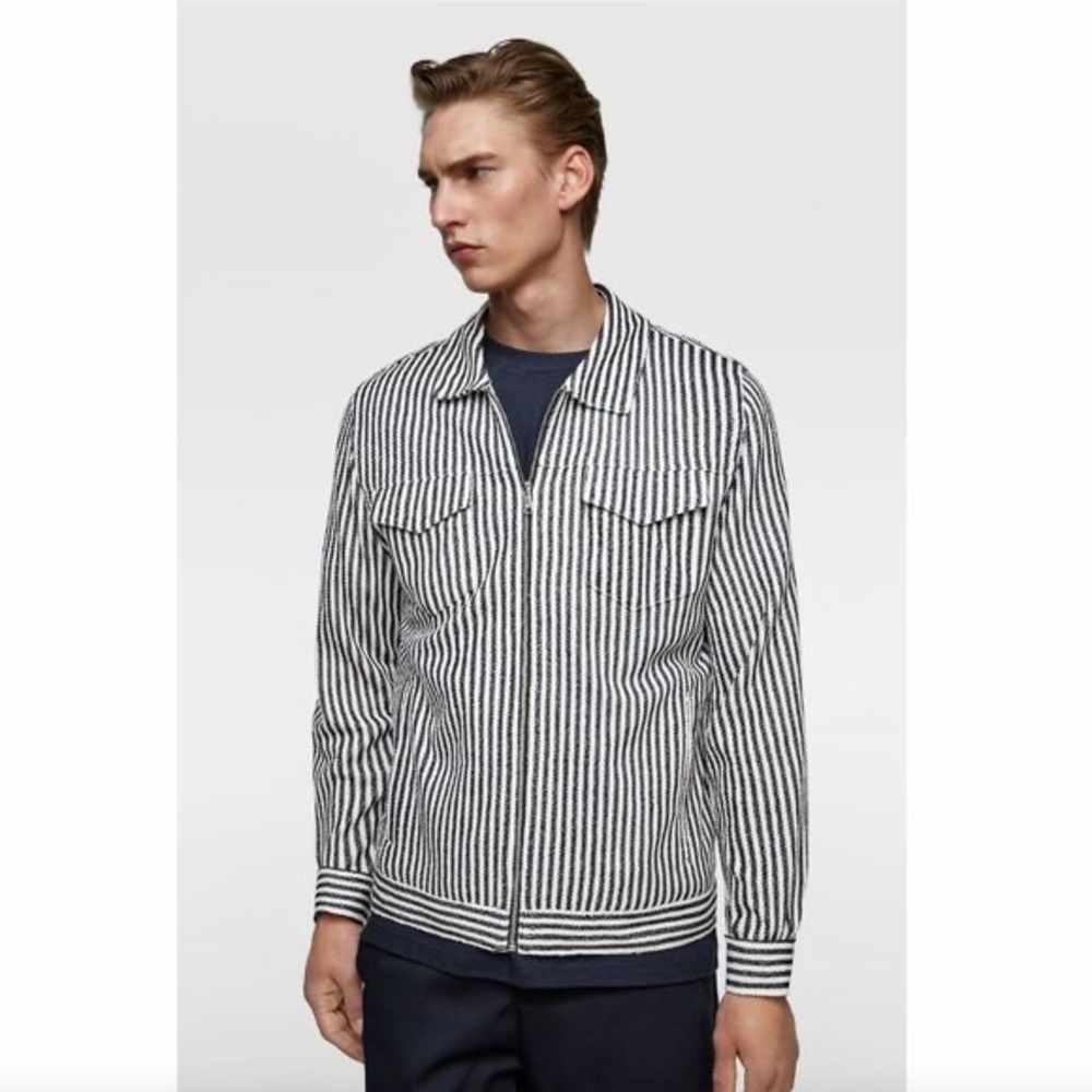 Zara Navy Striped Lightweight Jacket